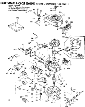 Replacement Parts Diagram and Parts List for 143294212  Craftsman Engine