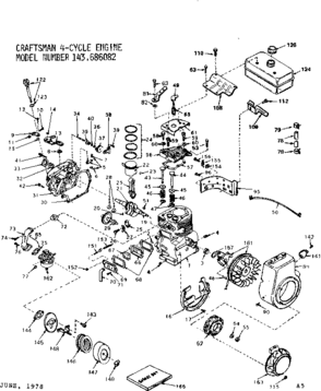 Replacement Parts Diagram and Parts List for 143686082  Craftsman Engine