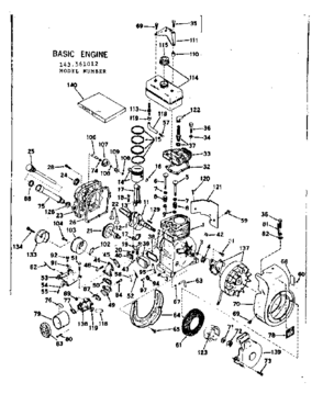 Basic Engine Diagram and Parts List for 143561012  Craftsman Engine