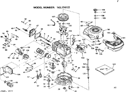 Replacement Parts Diagram and Parts List for 143274722  Craftsman Engine