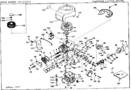 Replacement Parts Diagram and Parts List for 143276222  Craftsman Engine