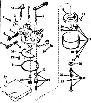 Carburetor Diagram and Parts List for 143541012  Craftsman Engine