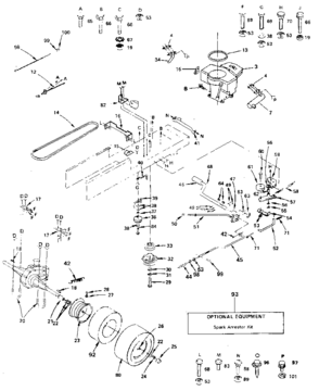 Drive Diagram and Parts List for 917254740  Craftsman Lawn Tractor