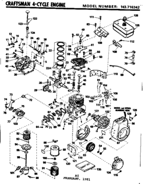 Replacement Parts Diagram and Parts List for 143716342  Craftsman Engine