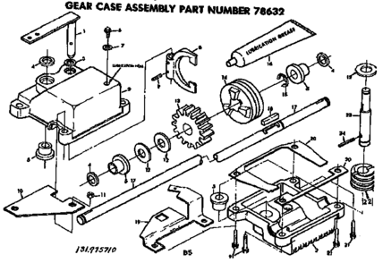 Gear Case Assy Diagram and Parts List for 131975710  Craftsman Lawn Mower