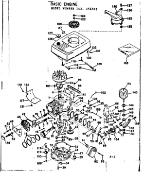 Basic Engine Diagram and Parts List for 143156022  Craftsman Engine