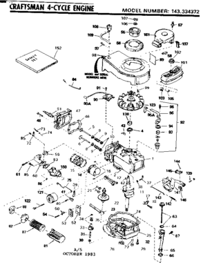 Replacement Parts Diagram and Parts List for 143334372  Craftsman Engine