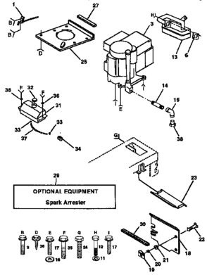 Engine Diagram and Parts List for 917257631  Craftsman Lawn Tractor