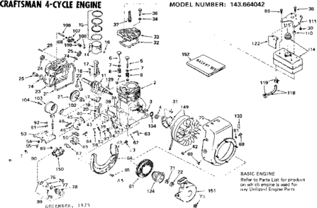 Replacement Parts Diagram and Parts List for 143664042  Craftsman Engine