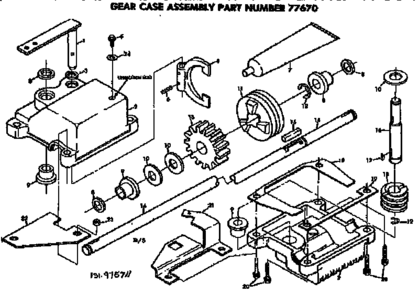 Gear Case Assembly Diagram and Parts List for 131975711  Craftsman Lawn Mower