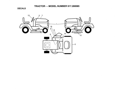 Decals Diagram and Parts List for 917280085  Craftsman Lawn Tractor
