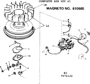 Magneto Diagram and Parts List for 143676122  Craftsman Engine