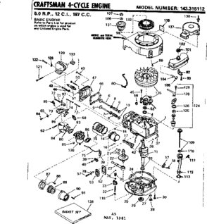 Replacement Parts Diagram and Parts List for 143315112  Craftsman Engine