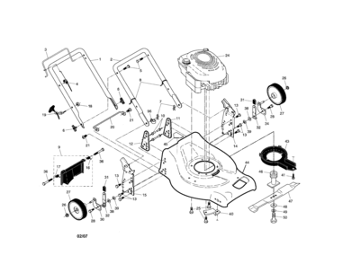 Engine/housing/handle Diagram and Parts List for 917371075  Craftsman Lawn Mower