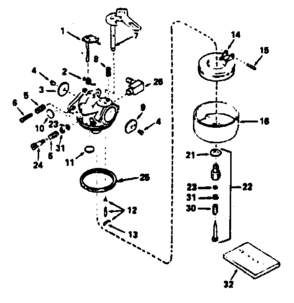 Carburetor Diagram and Parts List for 143764062  Craftsman Engine