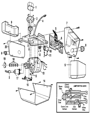 Chassis Assembly Diagram and Parts List for 13953525  Craftsman Garage Door Opener