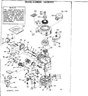 Replacement Parts Diagram and Parts List for 143257012  Craftsman Engine