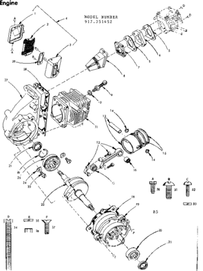 Engine Diagram and Parts List for 917351452  Craftsman Chainsaw
