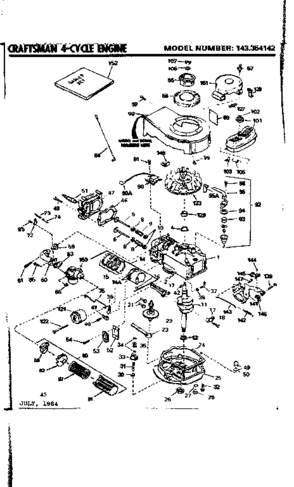 Replacement Parts Diagram and Parts List for 143354142  Craftsman Engine