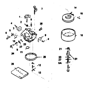 Carburetor Diagram and Parts List for 143766152  Craftsman Engine
