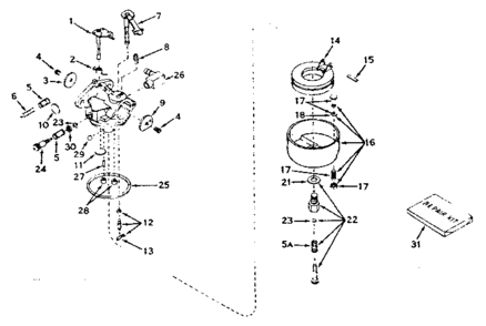 Carburetor Diagram and Parts List for 143607062  Craftsman Engine