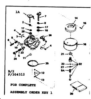 Carburetor Diagram and Parts List for 143304312  Craftsman Engine