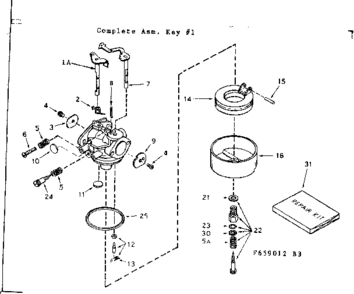 Carburetor Diagram and Parts List for 143659012  Craftsman Engine