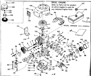 Basic Engine Diagram and Parts List for 143226042  Craftsman Engine