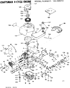 Replacement Parts Diagram and Parts List for 143286012  Craftsman Engine