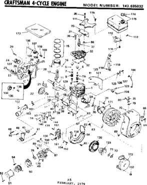 Replacement Parts Diagram and Parts List for 143685032  Craftsman Engine