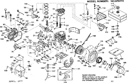 Engine Diagram and Parts List for 143676172  Craftsman Engine