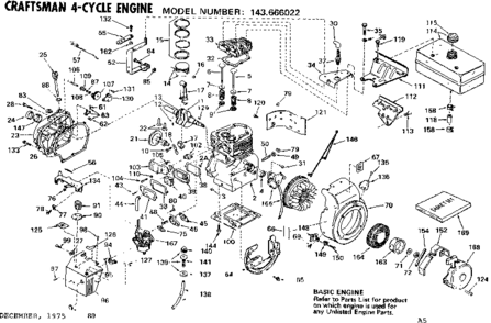 Replacement Parts Diagram and Parts List for 143666022  Craftsman Engine