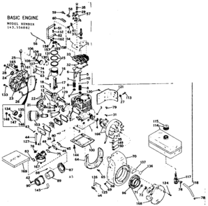 Basic Engine Diagram and Parts List for 143556082  Craftsman Engine