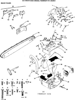 Main Frame Diagram and Parts List for 917352551  Craftsman Chainsaw