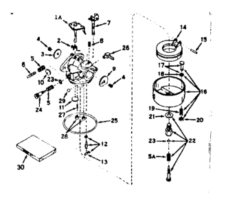Carburetor Diagram and Parts List for 143164072  Craftsman Engine