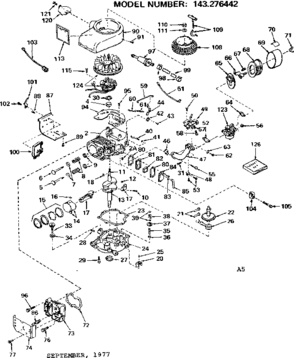 Replacement Parts Diagram and Parts List for 143276442  Craftsman Engine