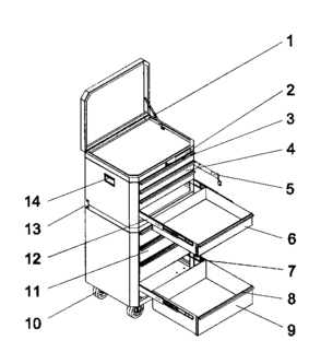 8 Drawer Combo Diagram and Parts List for 706651350  Craftsman Tool Stand & Cart