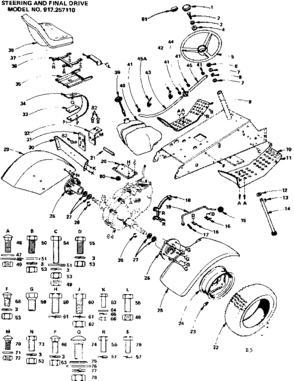 Steering And Final Drive Diagram and Parts List for 917257110  Craftsman Lawn Tractor