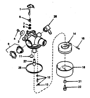 Carburetor Diagram and Parts List for 143364072  Craftsman Engine