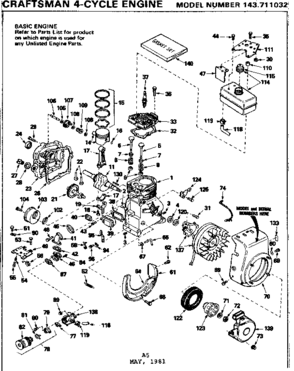 Replacement Parts Diagram and Parts List for 143711032  Craftsman Engine