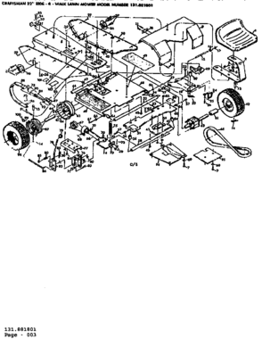 Wheel And Base Assembly Diagram and Parts List for 131881801  Craftsman Lawn Mower