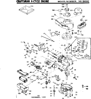 Replacement Parts Diagram and Parts List for 143304342  Craftsman Engine