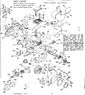 Engine Diagram and Parts List for 143652032  Craftsman Engine