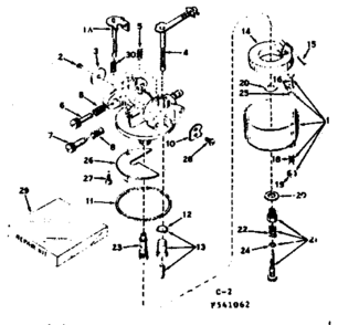 Carburetor Diagram and Parts List for 143541062  Craftsman Engine