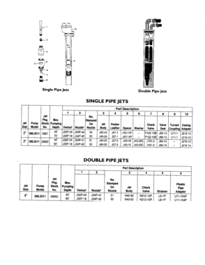 Single Or Double Pipe Jets Diagram and Parts List for 3902511  Craftsman Water Pump