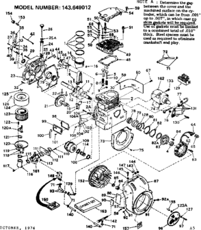 Engine Diagram and Parts List for 143649012  Craftsman Engine