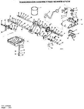Transmission Assembly Diagram and Parts List for 13167628  Craftsman Lawn Tractor