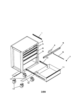 5 Drawer Professional Roll - Away Diagram and Parts List for 706652700  Craftsman Tool Stand & Cart