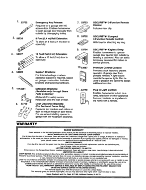 Accessories And Warranty Diagram and Parts List for 13953990D  Craftsman Garage Door Opener