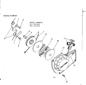 Recoil Starter Diagram and Parts List for 917351482  Craftsman Chainsaw